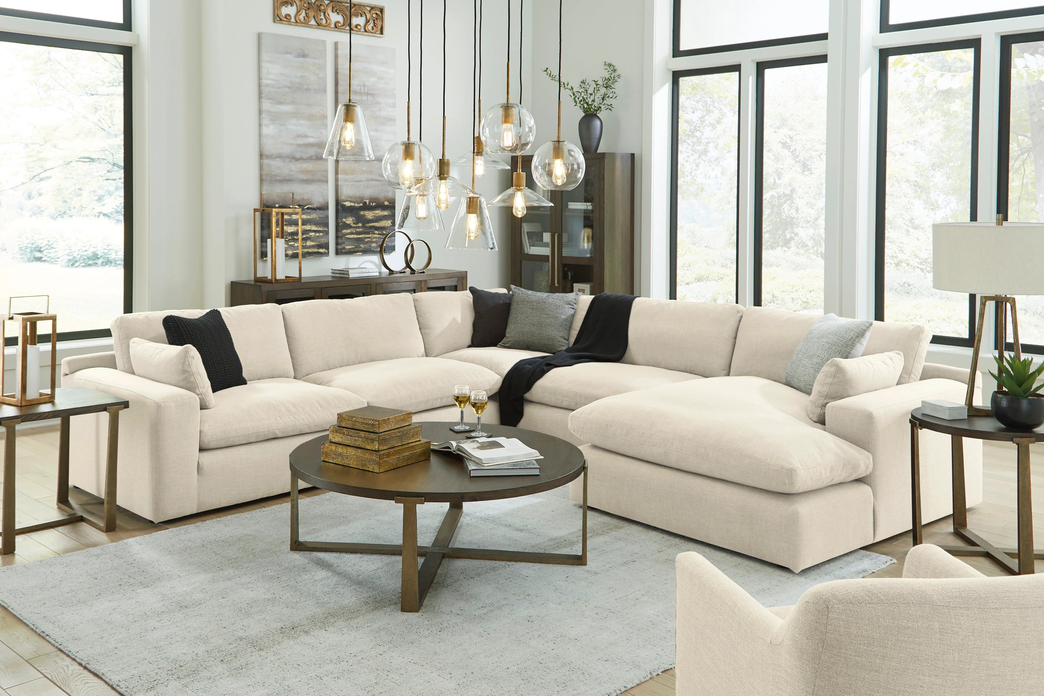 Elyza Beige Cloud Sectional in living room