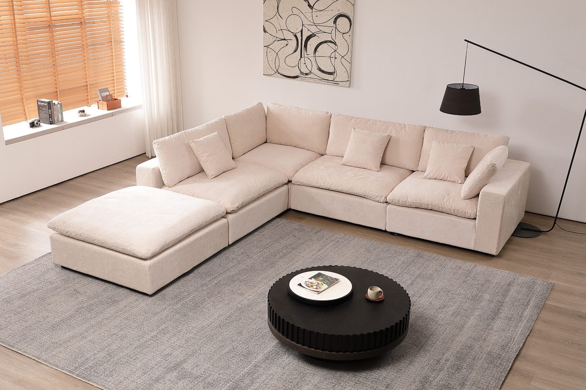 Snuggle Beige Down Filled 5 Piece Cloud Couch