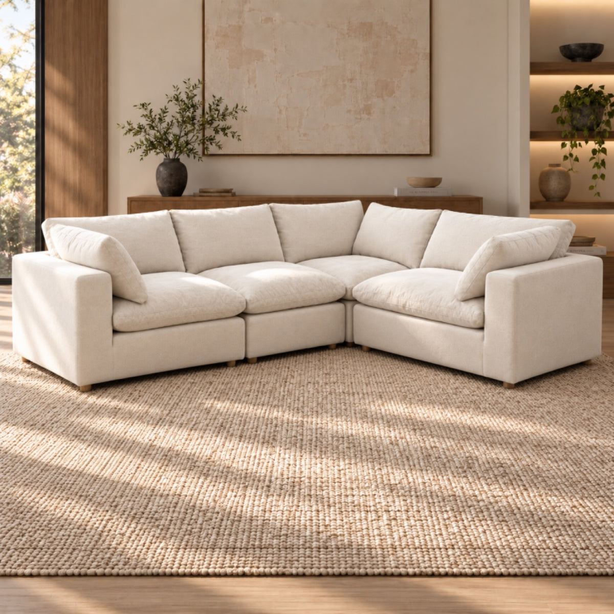 Ella Beige Down-Filled Cloud Couch - L-Sectional