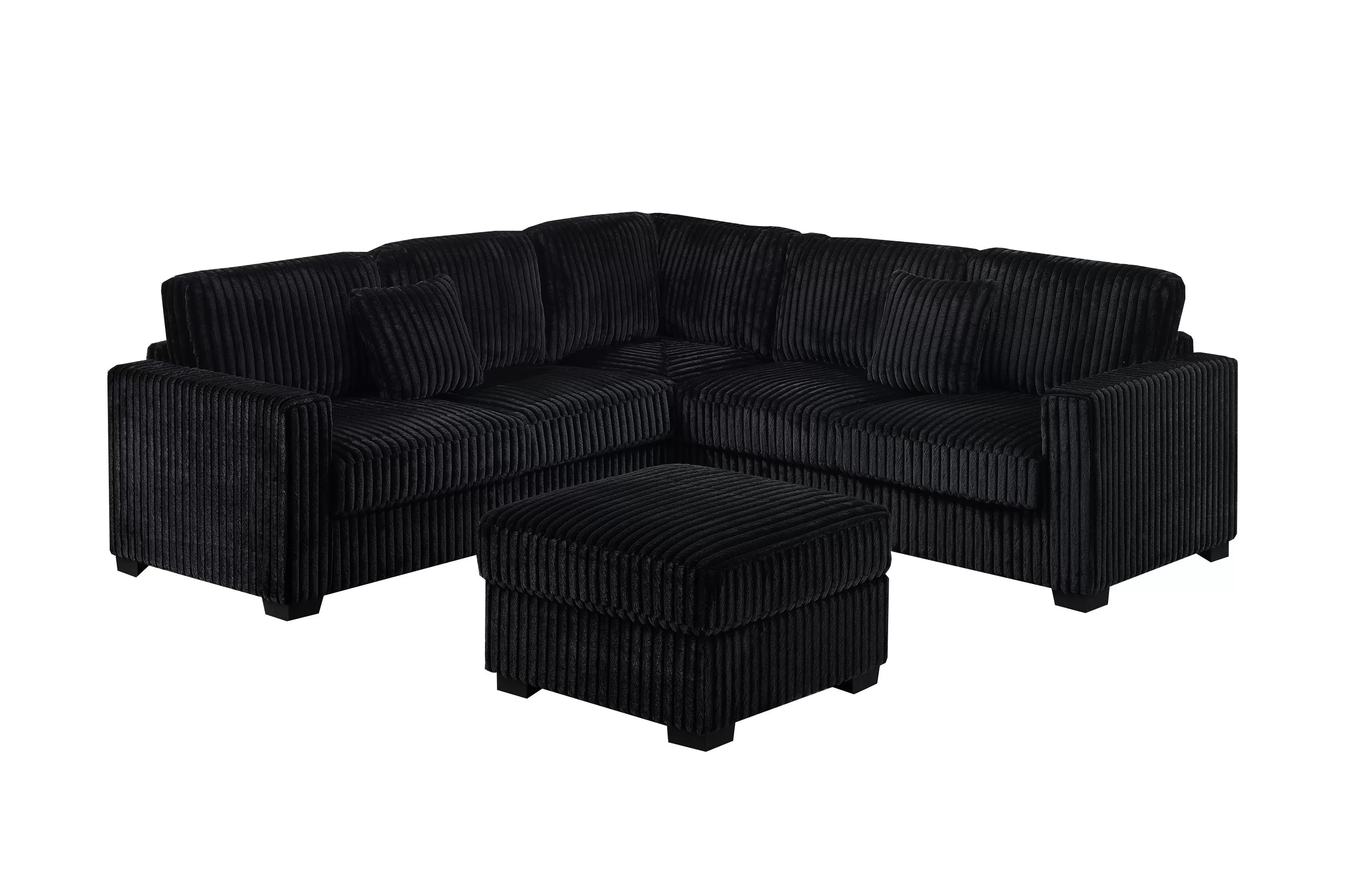 Midnight Haven Black Corduroy Sectional with Ottoman