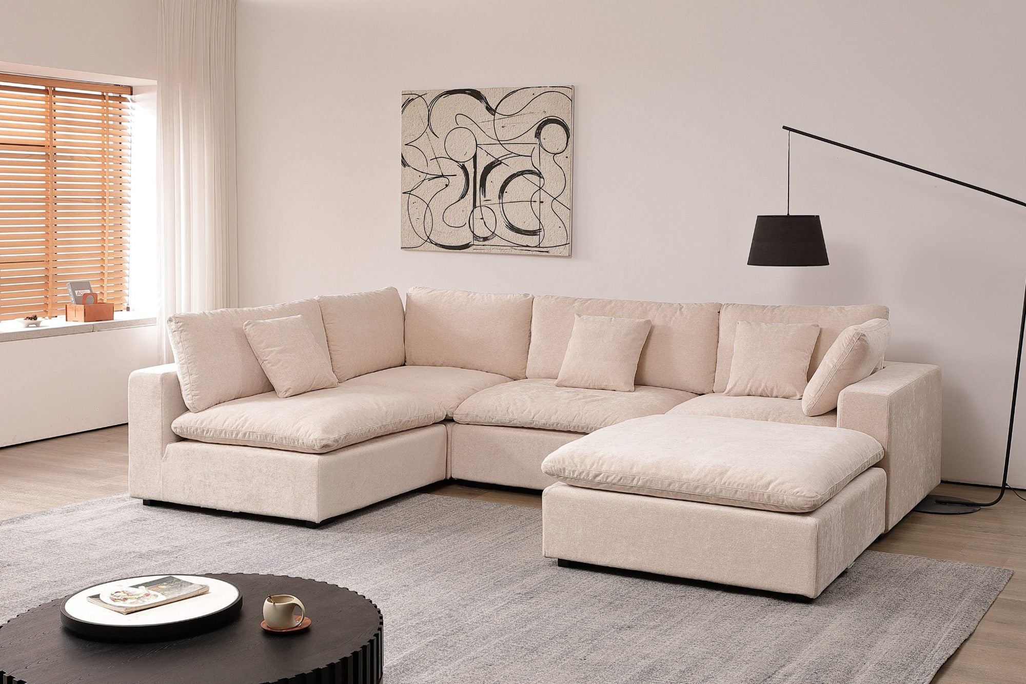 Snuggle Beige Down Filled 5 Piece Cloud Couch