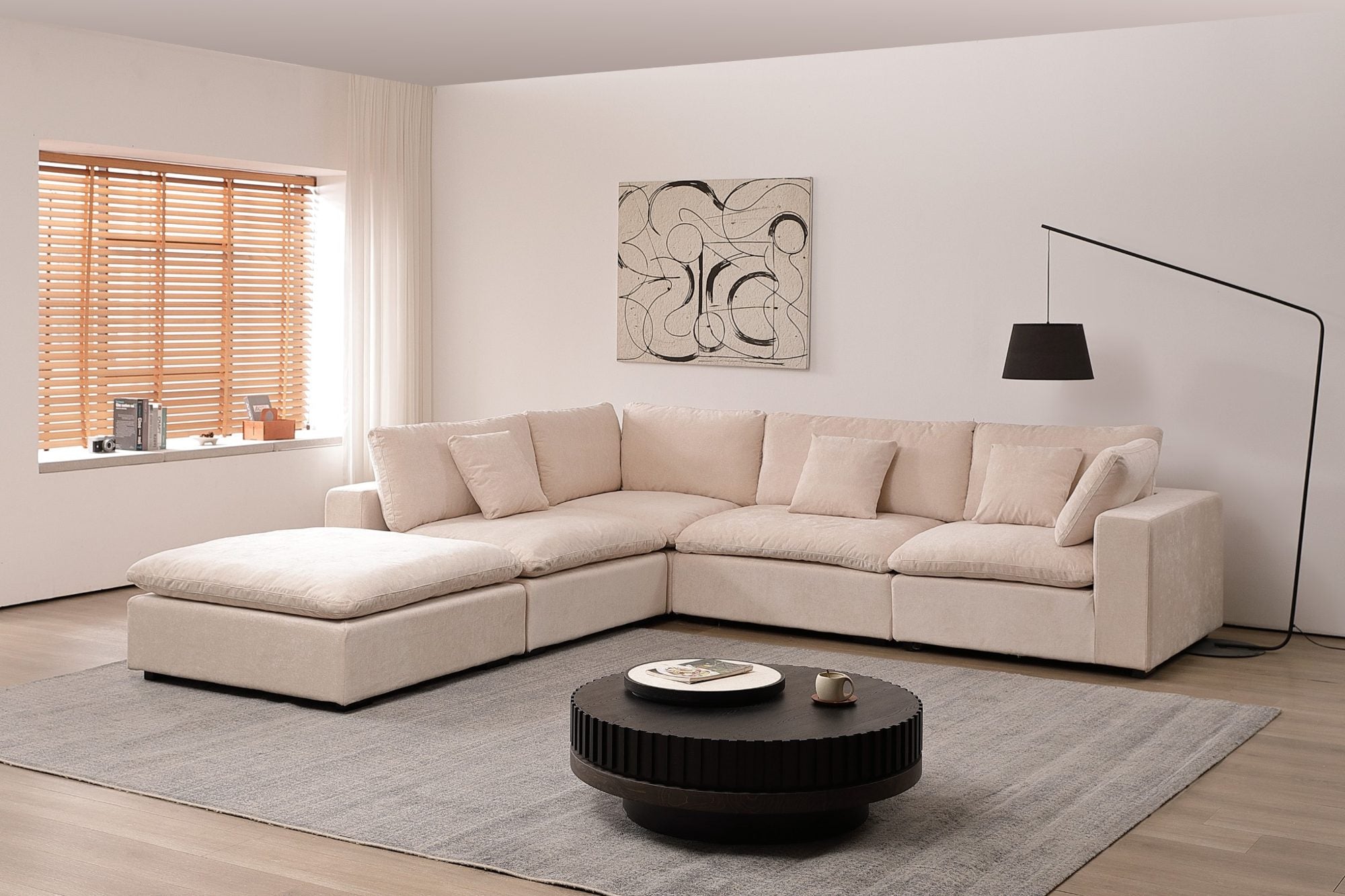 Snuggle Beige Down Filled 5 Piece Cloud Couch