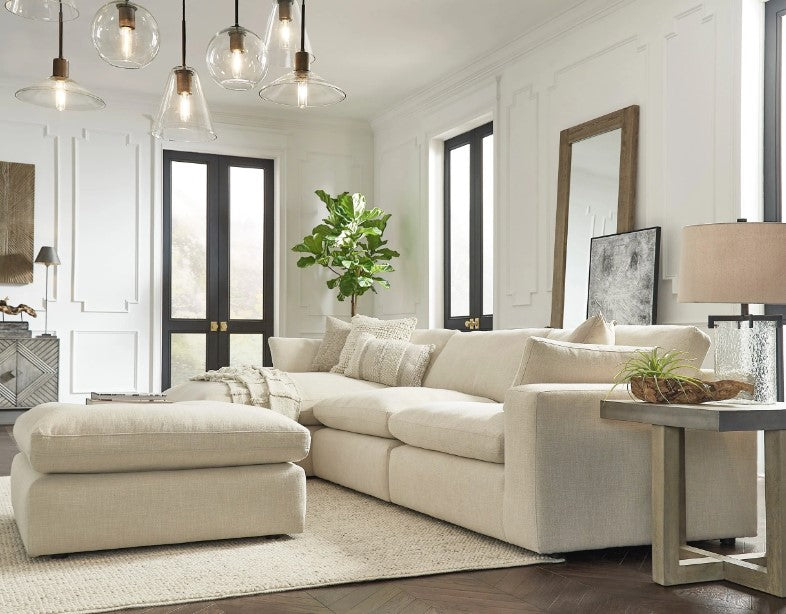 right side view of Elyza Beige Cloud Sofa in living room
