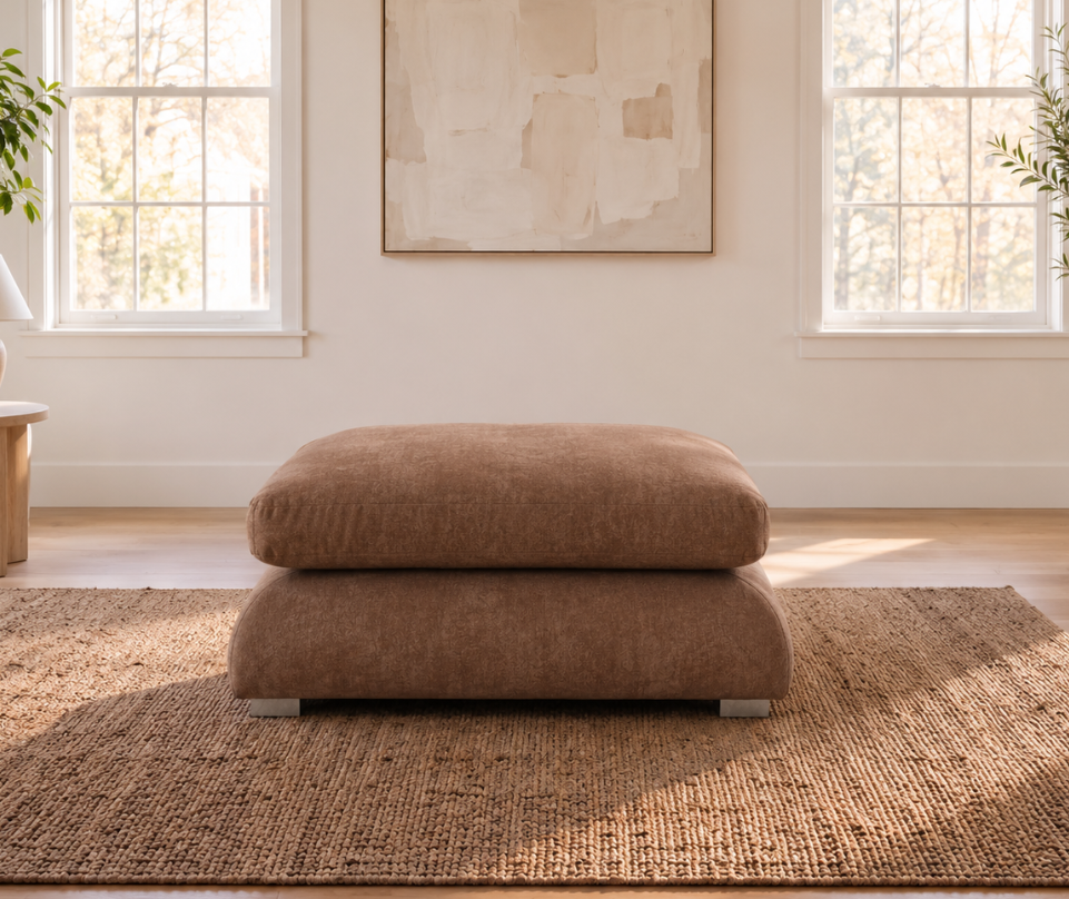 Belle Mocha Brown Feather Ottoman