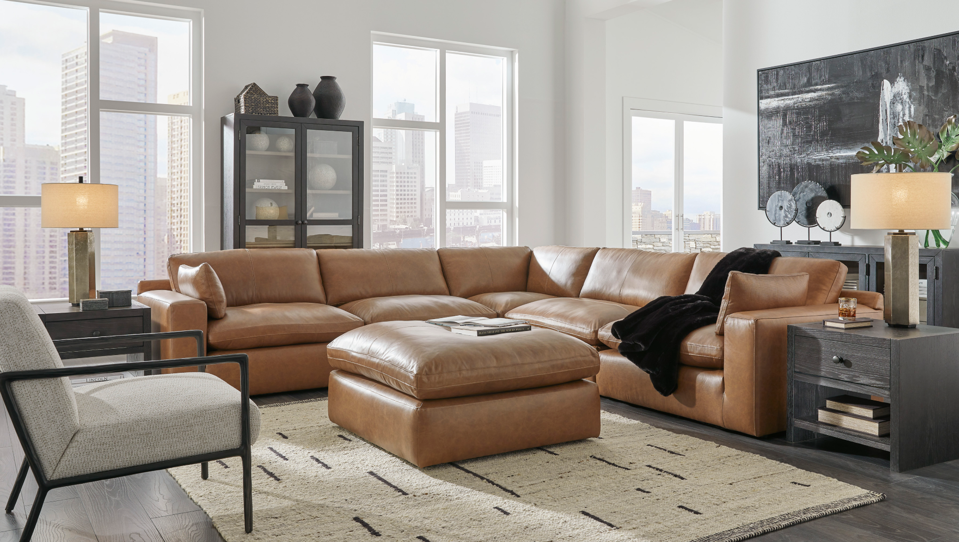 Emilia 5-Piece Cloud Leather Modular Sectional