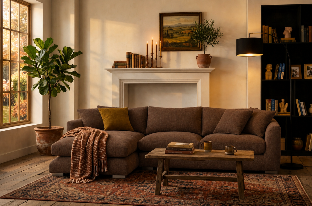 Belle Mocha Brown Feather Cloud Couch Sectional