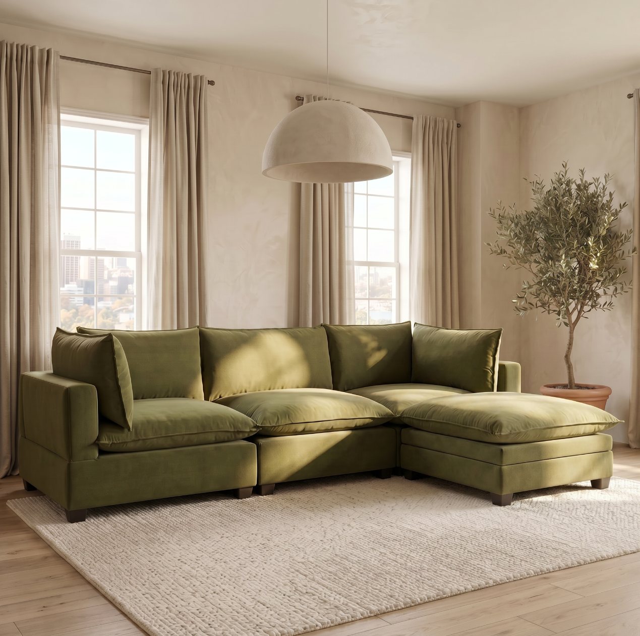 Olive Green Velvet Cloud Couch