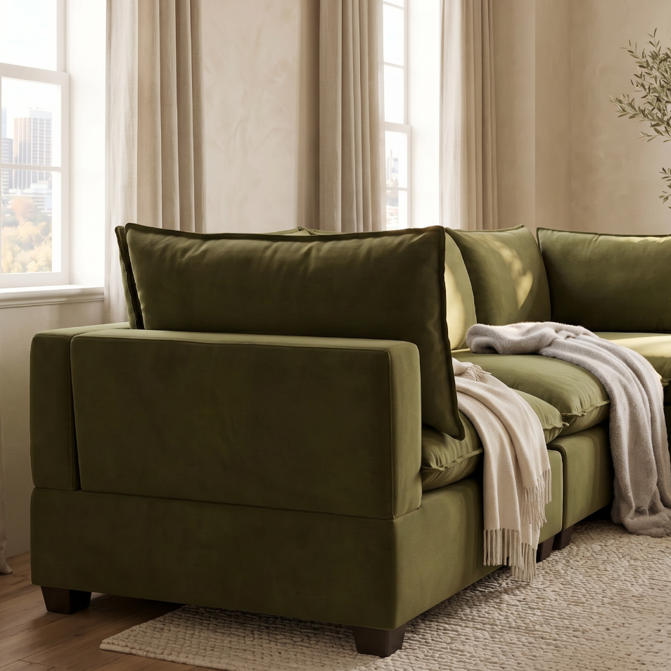 Olive Green Velvet Cloud Couch