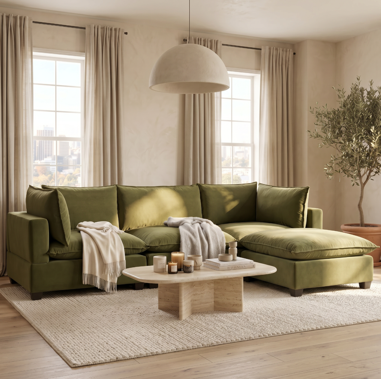 Olive Green Velvet Cloud Couch