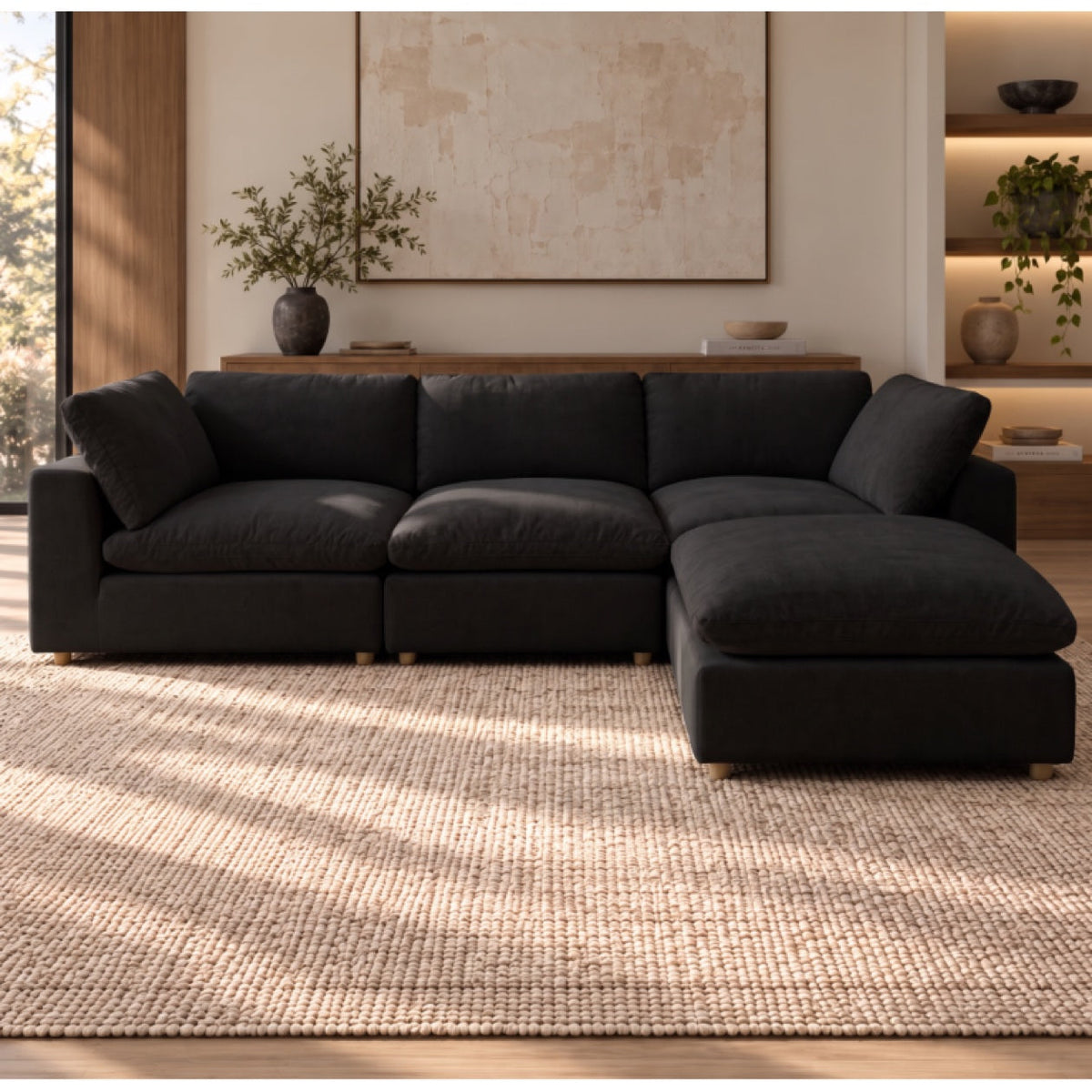 Ella Black Down-Filled Cloud Couch - Ottoman Sectional