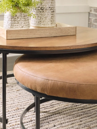 Close up of Drezmoore Nesting Coffee Table (Set of 2) in living room