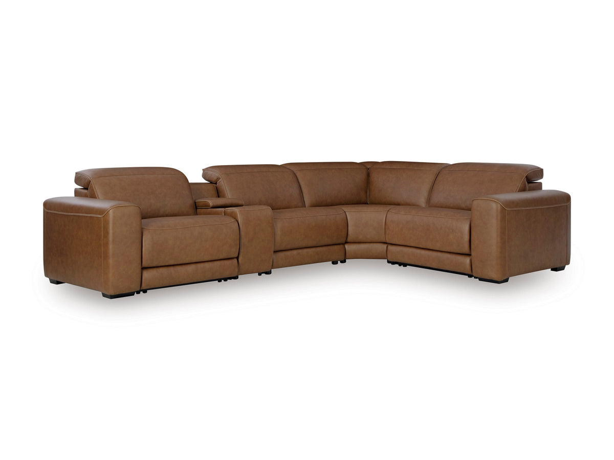 Magic Man 4-Piece Power Reclining Sectional – Caramel — with optional console package