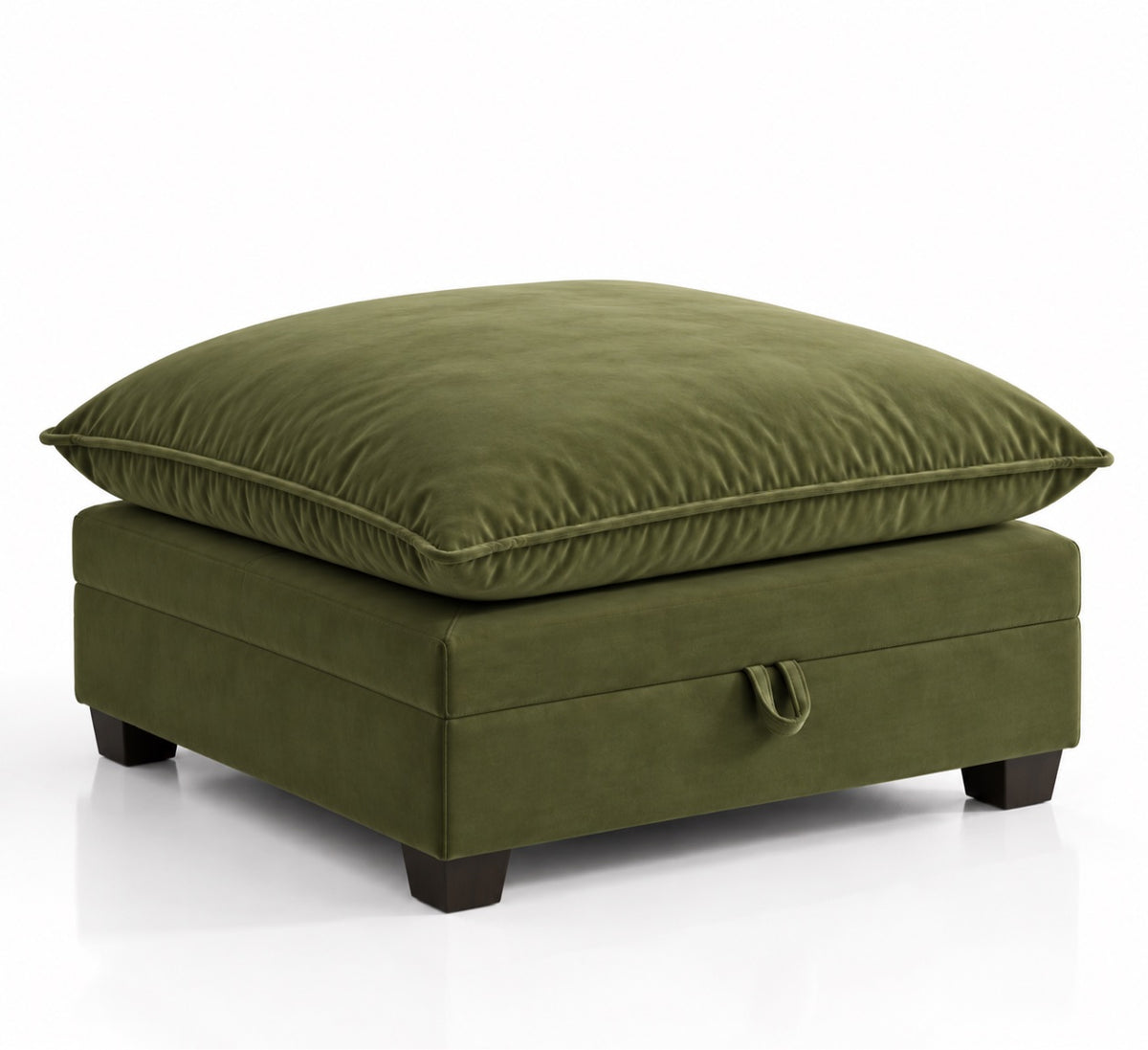 Olive Green Velvet Cloud Storage Ottoman
