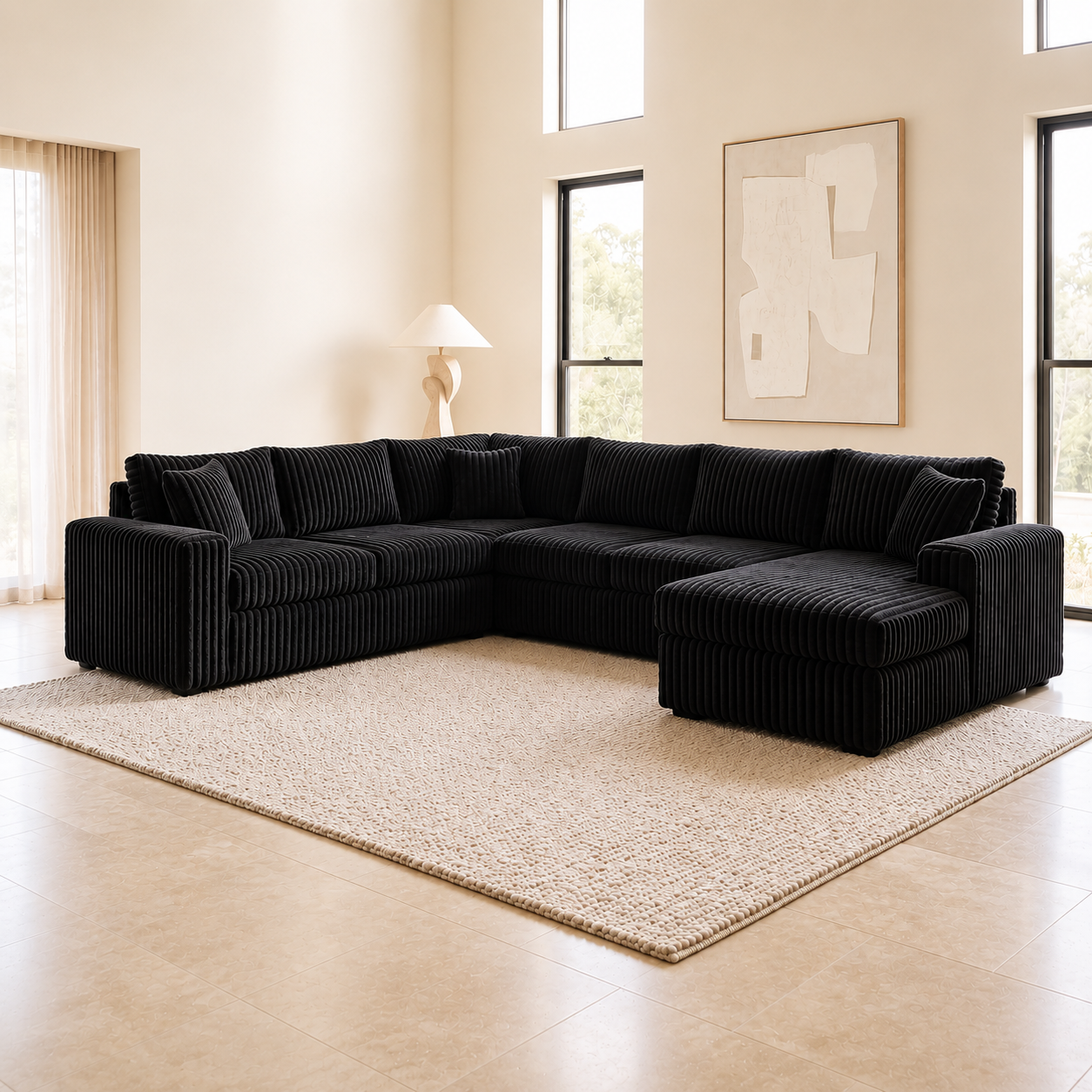 The Teddy Black Corduroy L-Shaped Sleeper Sectional with Storage & USB Charging
