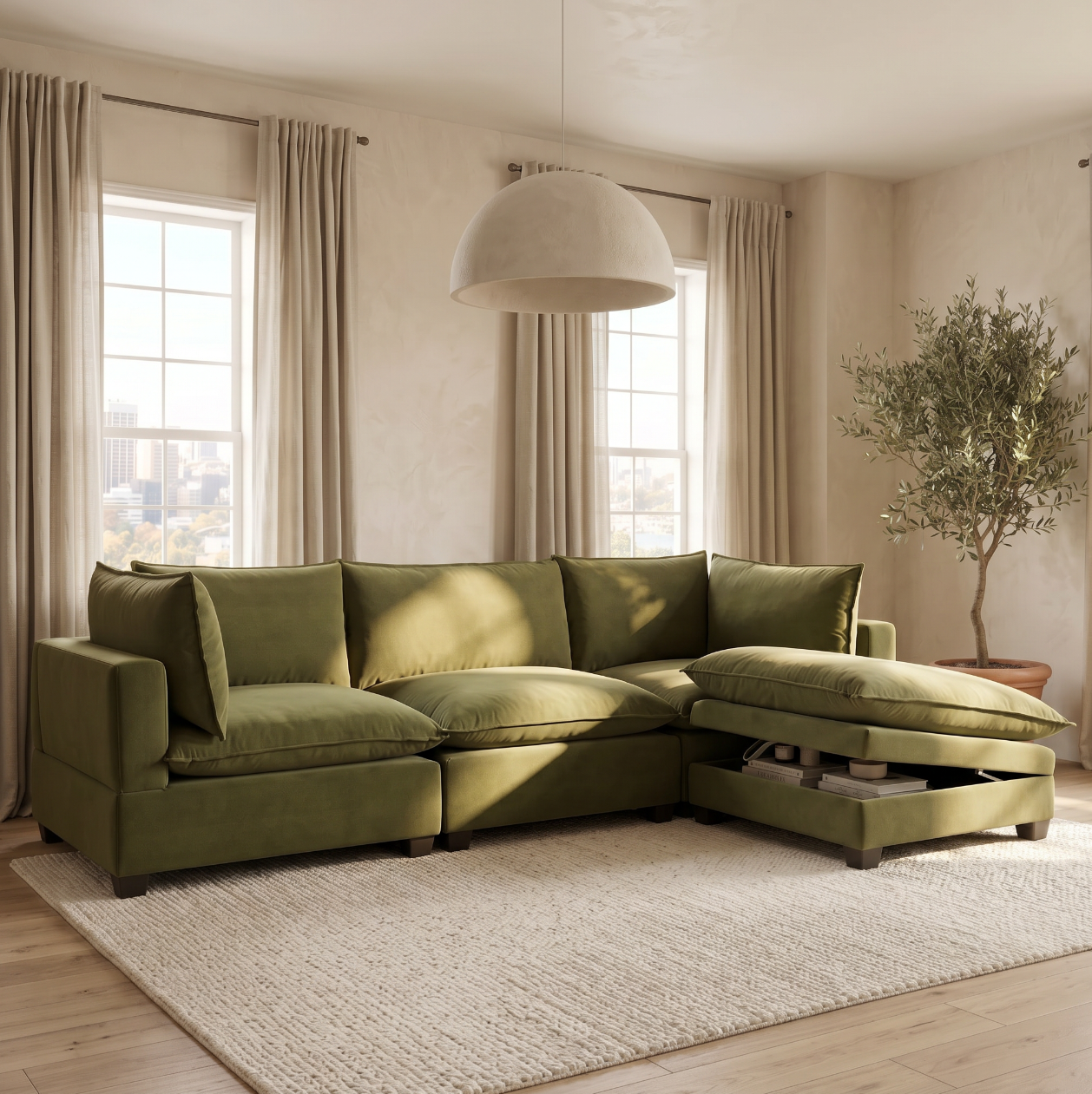 Olive Green Velvet Cloud Couch