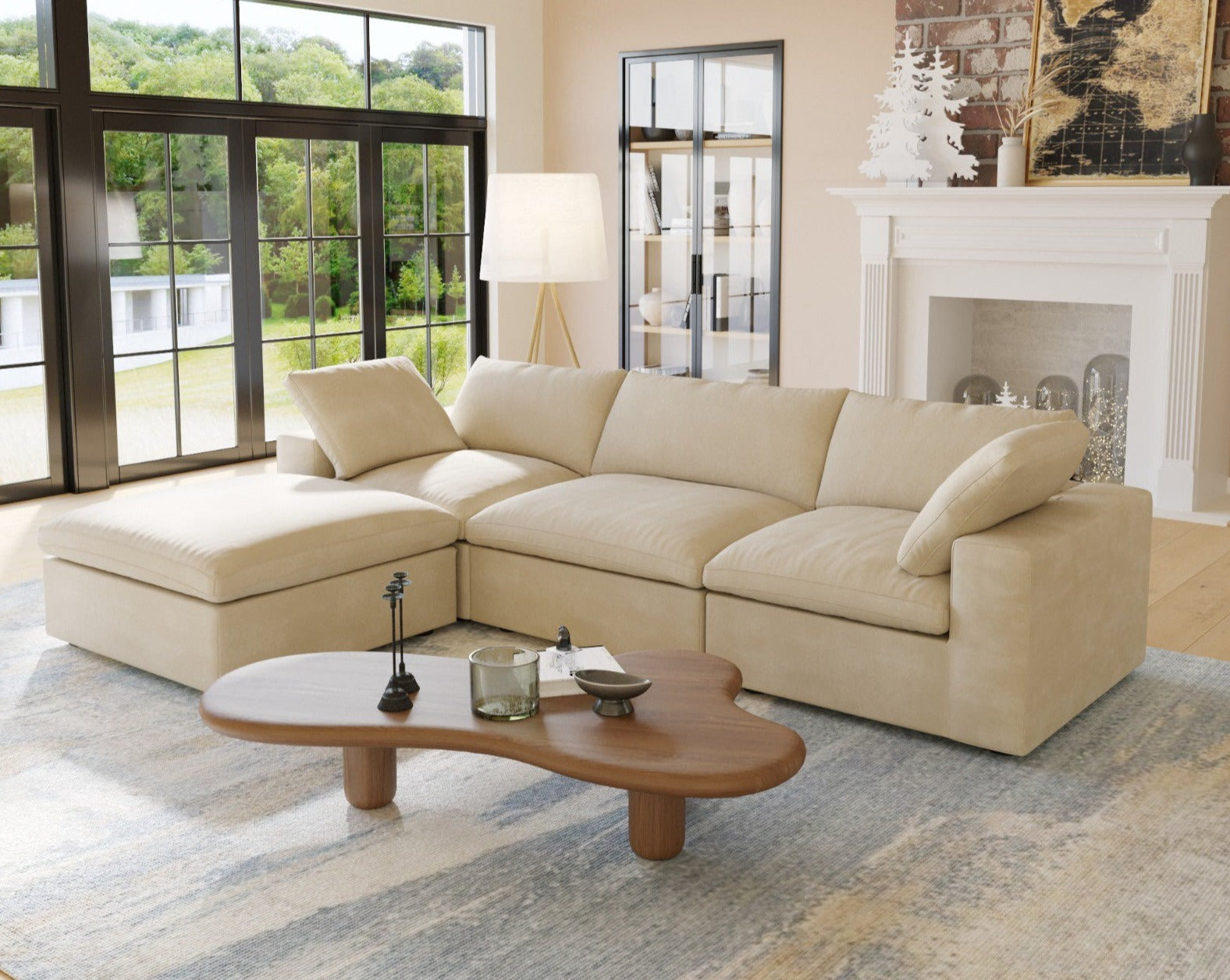 Dream Cloud Couch Down Filled Beige Sectional