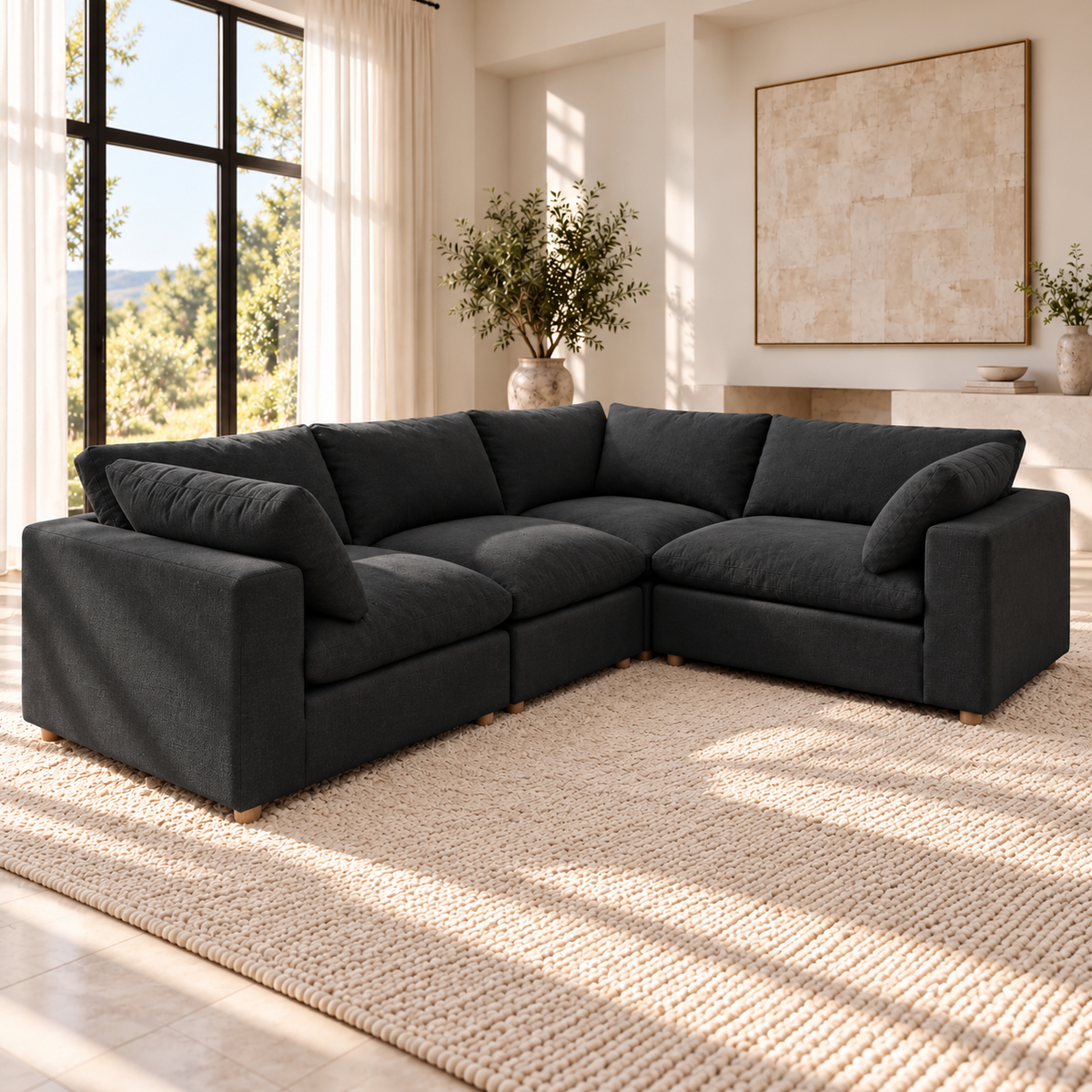 Ella Black Down-Filled Cloud Couch - L-Sectional