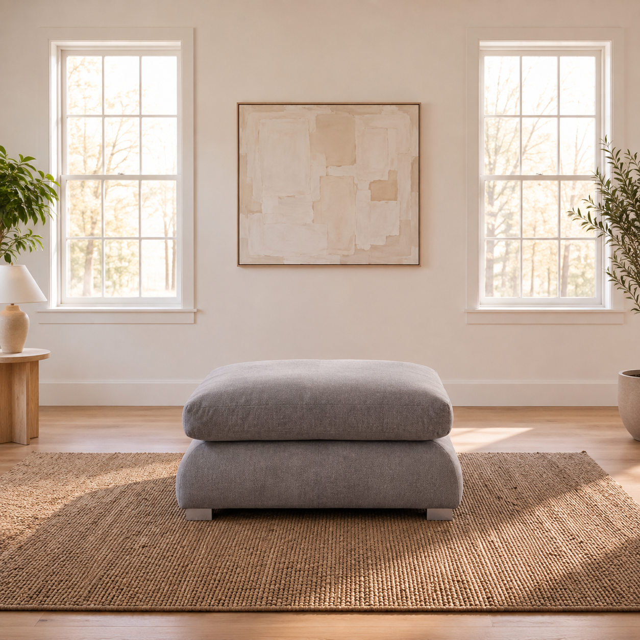 Belle Grey Feather Ottoman