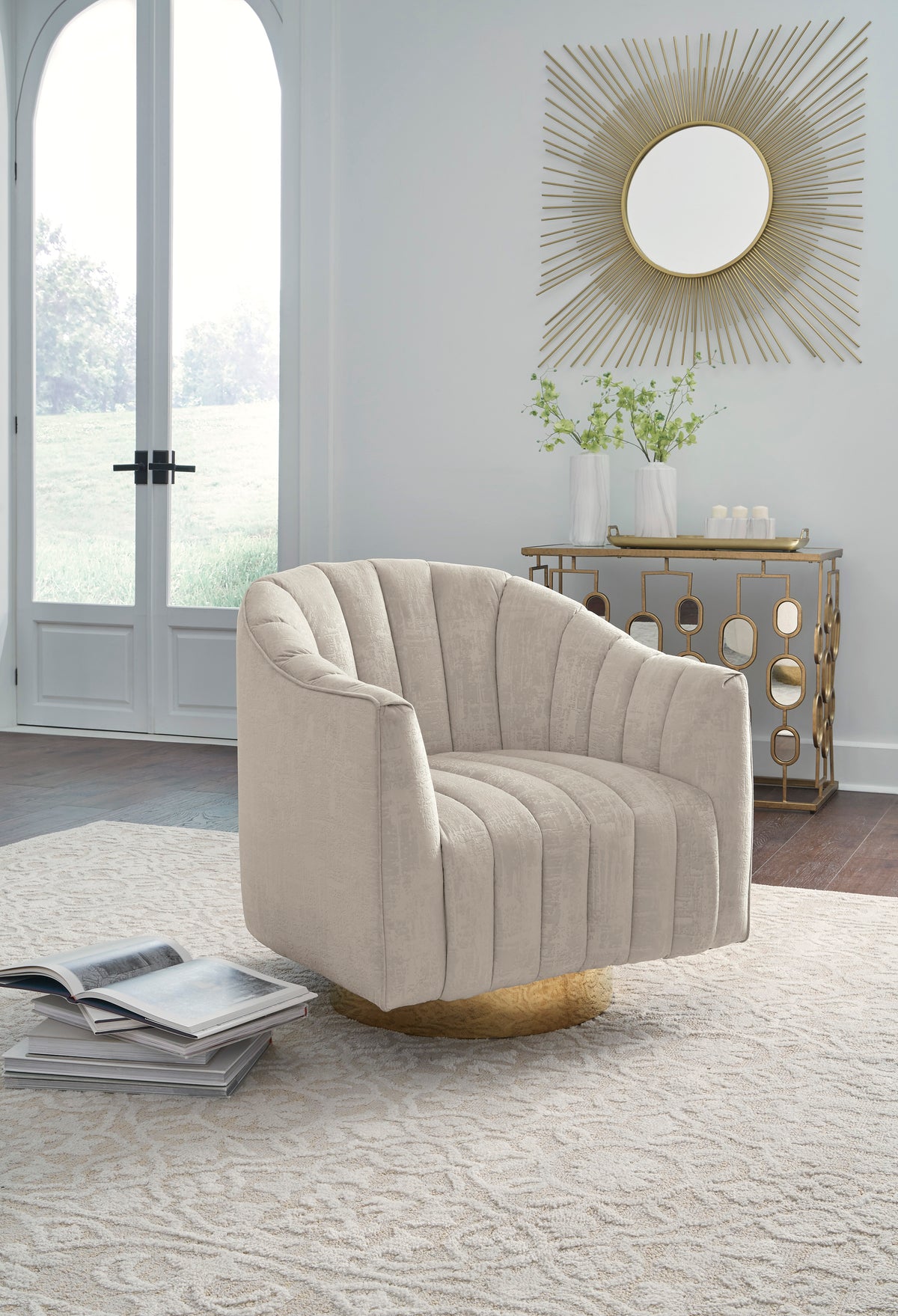 Ashley Penzlin Swivel Accent Chair, in a styled room