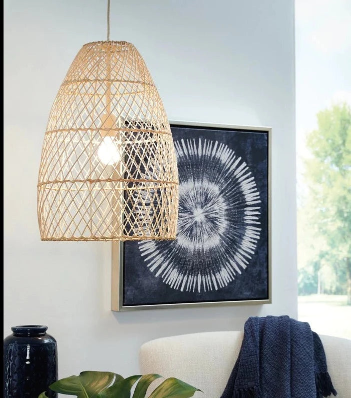 Calett Pendant Light hanging in house about chair and vase