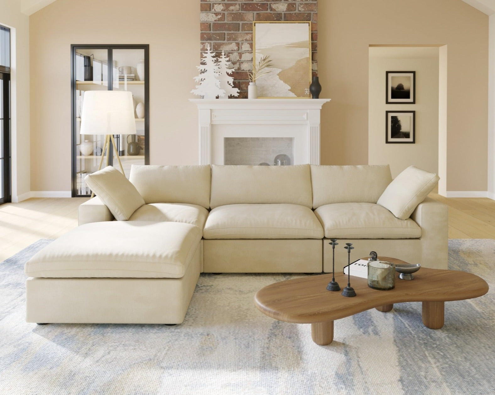 Dream Cloud Couch Down Filled Beige Sectional