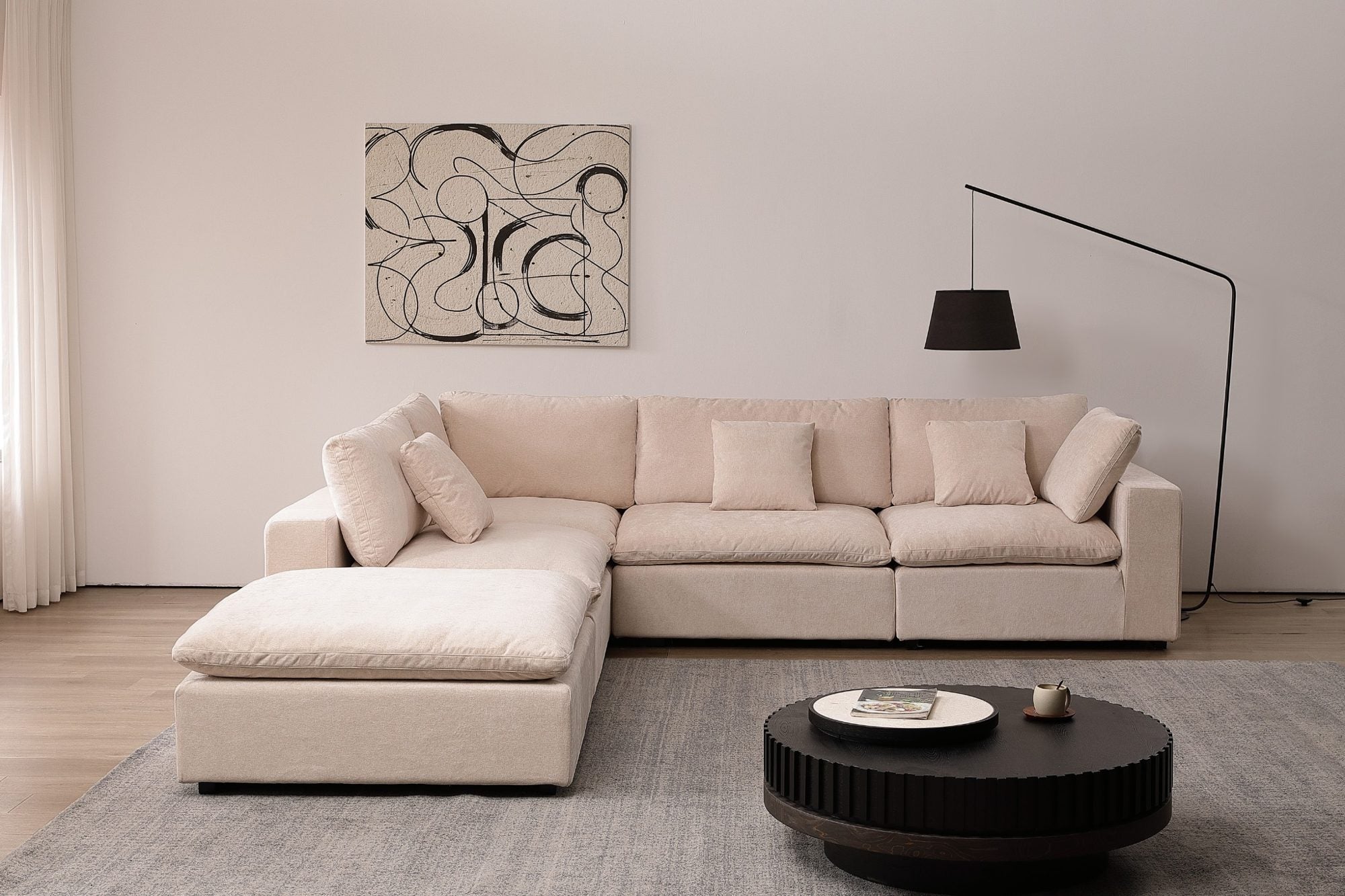 Snuggle Beige Down Filled 5 Piece Cloud Couch