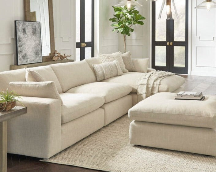 Elyza Beige Cloud Sofa side view in living room