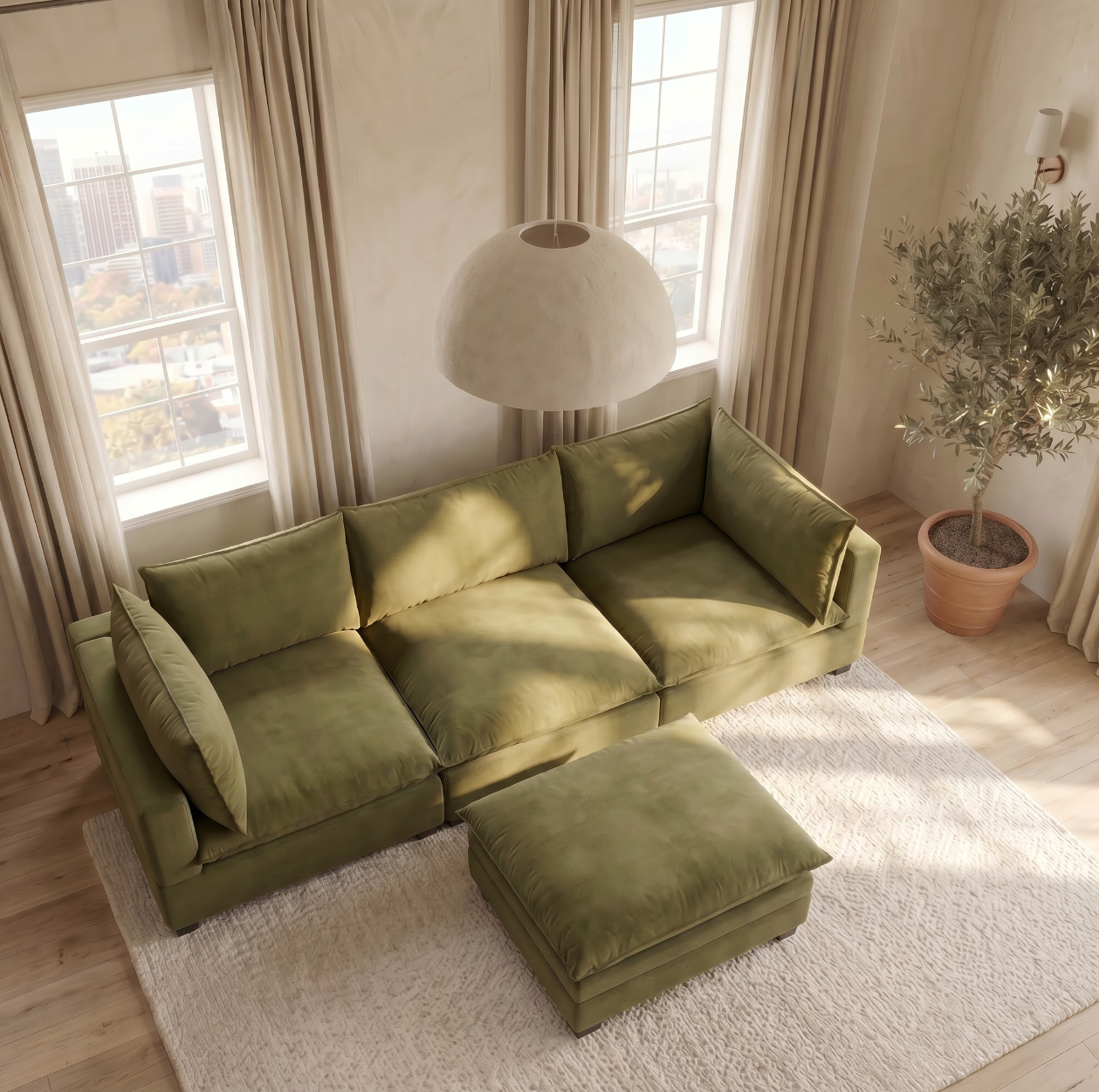 Olive Green Velvet Cloud Couch