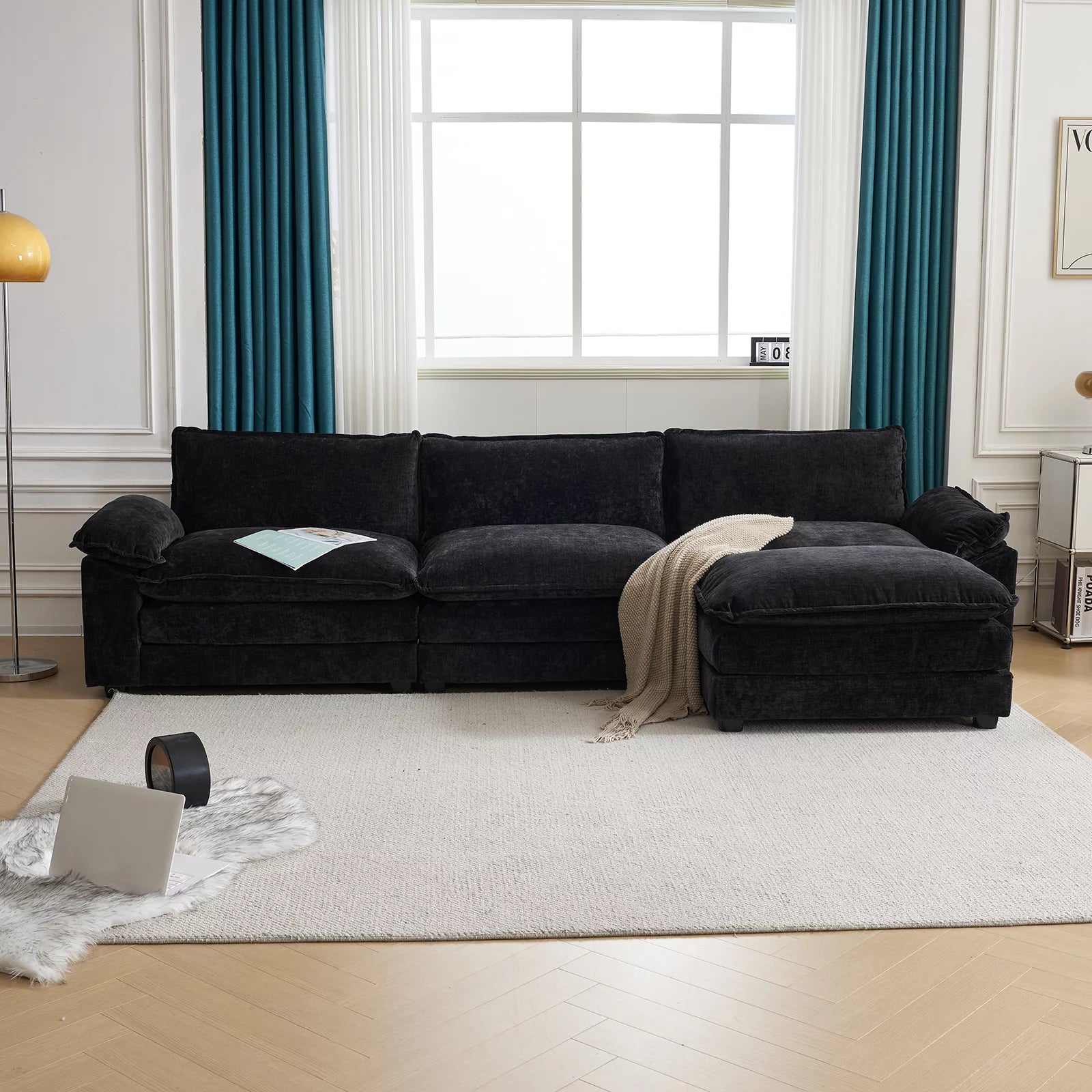 Dream Mellow Double Cushion Sofa Black three piece in living room