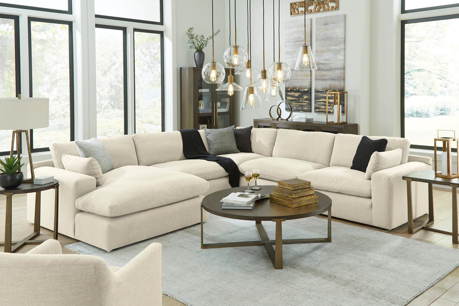 Front view of Elyza Beige Cloud Sectional in living room