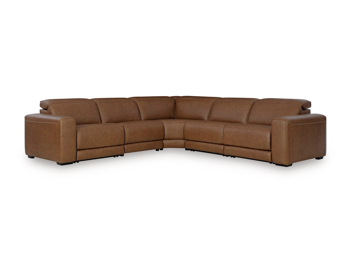 Magic Man 5-Piece Power Reclining Sectional – Caramel — included configuration
