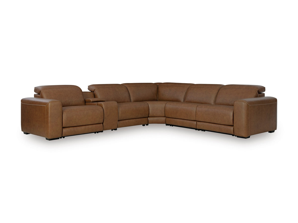 Magic Man 5-Piece Power Reclining Sectional – Caramel — with optional console package