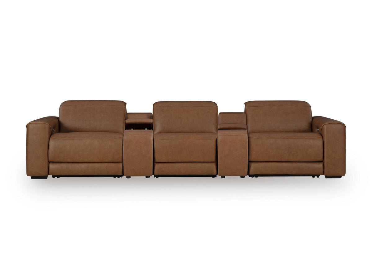 Magic Man 3-Piece Power Reclining Sofa – Caramel — with optional console package